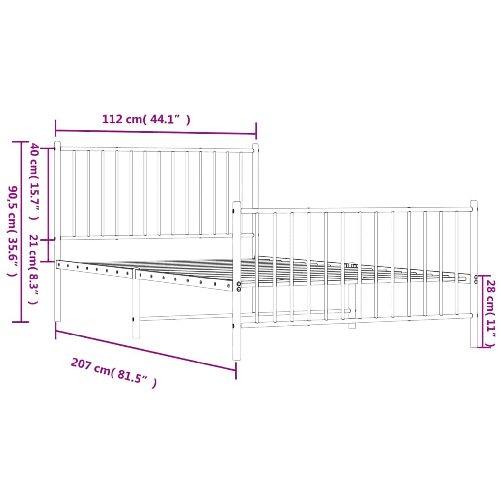 vidaXL Cadre de lit métal sans matelas et pied de lit blanc 107x203 cm