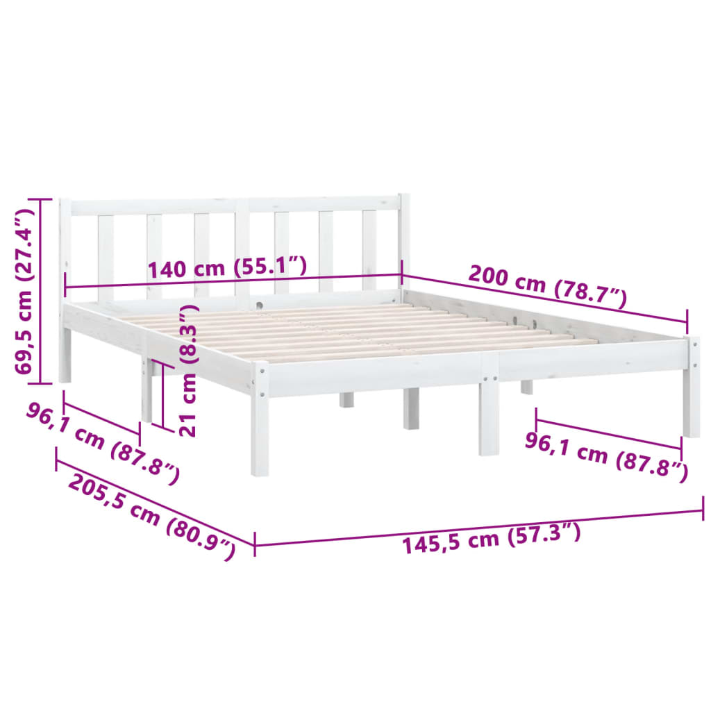 vidaXL Cadre de lit Blanc Bois de pin massif 140x200 cm