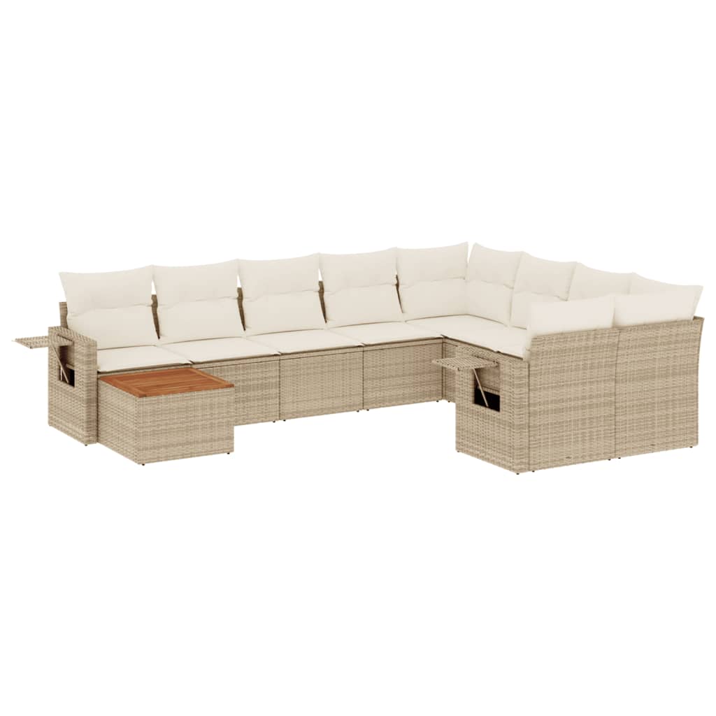 vidaXL Salon de jardin avec coussins 10 pcs beige résine tressée