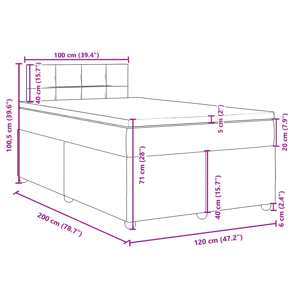 vidaXL Sommier à lattes de lit avec matelas Noir 120x200 cm Tissu