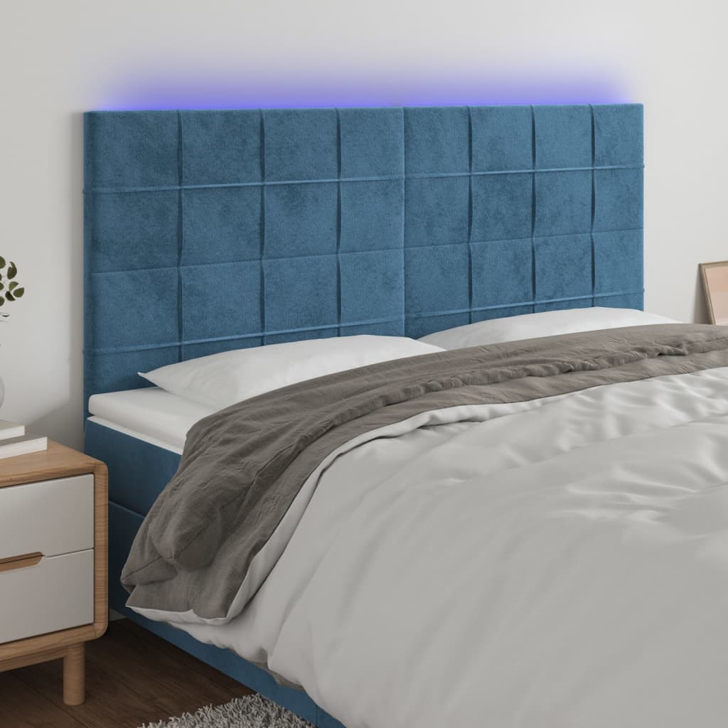 vidaXL Tête de lit à LED Bleu foncé 160x5x118/128 cm Velours