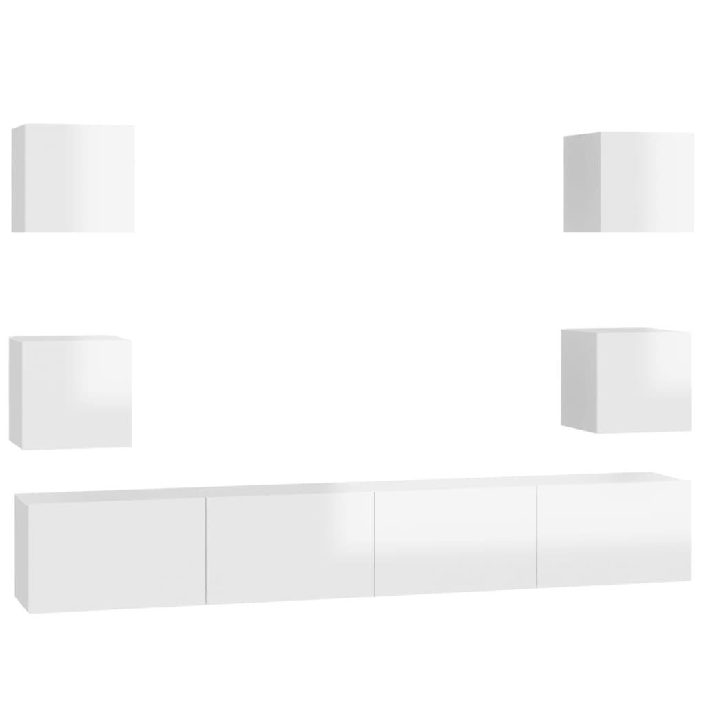 vidaXL Ensemble de meubles TV 6 pcs Blanc brillant Bois d'ingénierie