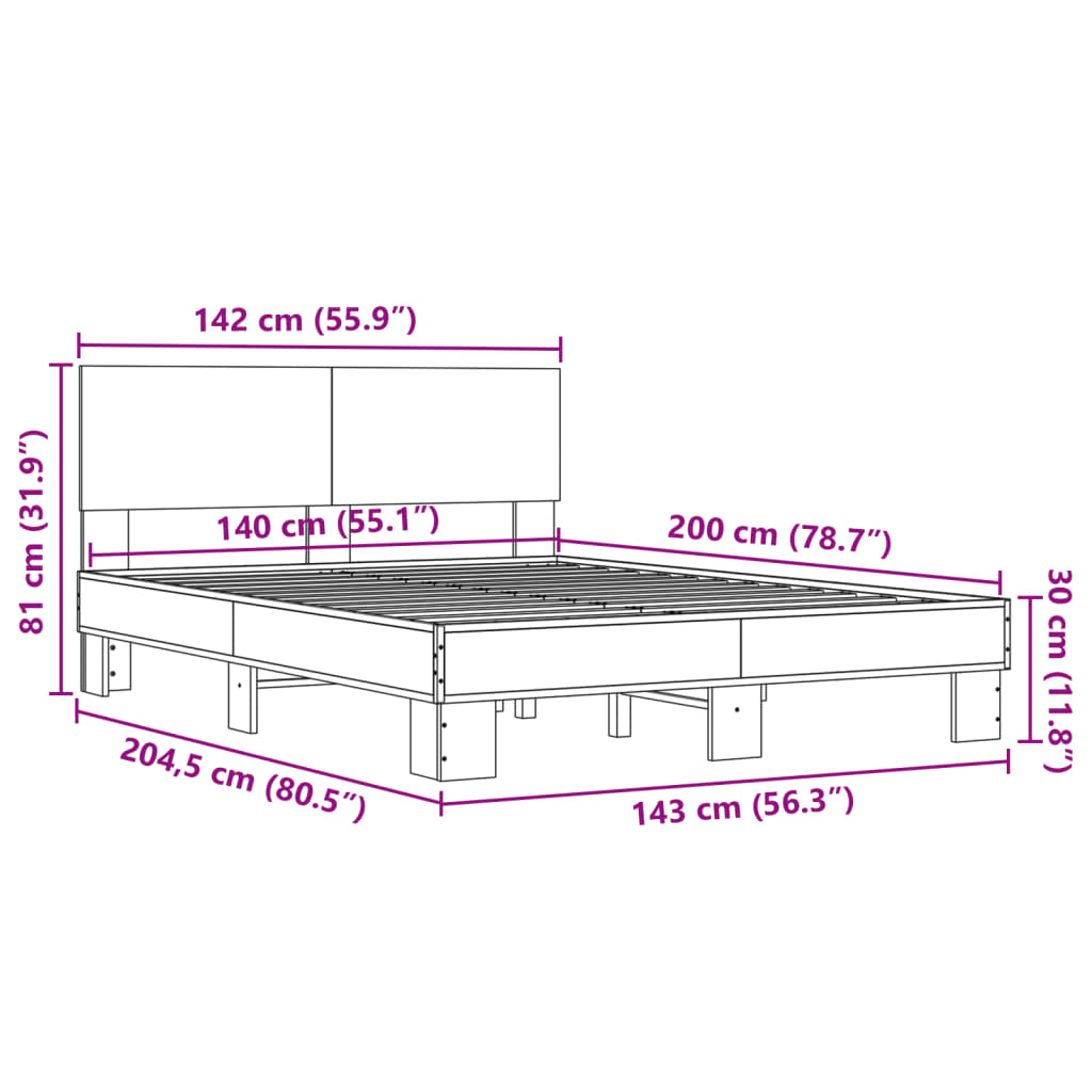 vidaXL Cadre de lit sans matelas chêne marron 140x200 cm