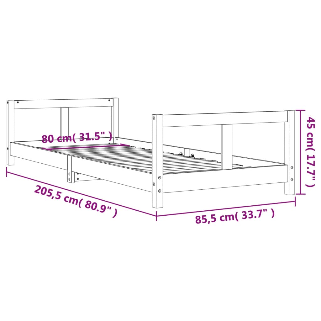 vidaXL Cadre de lit pour enfants noir 80x200 cm bois de pin massif