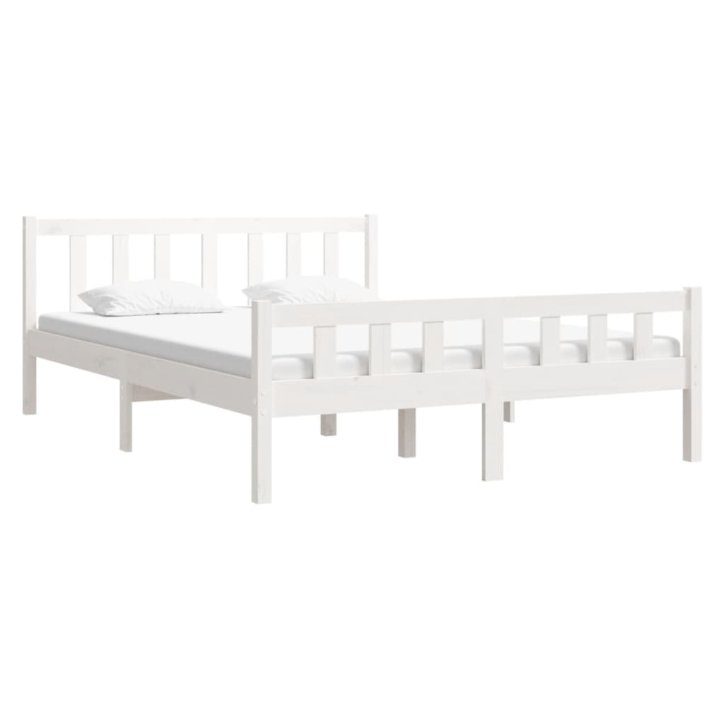 vidaXL Cadre de lit Blanc Bois massif 135x190 cm Double