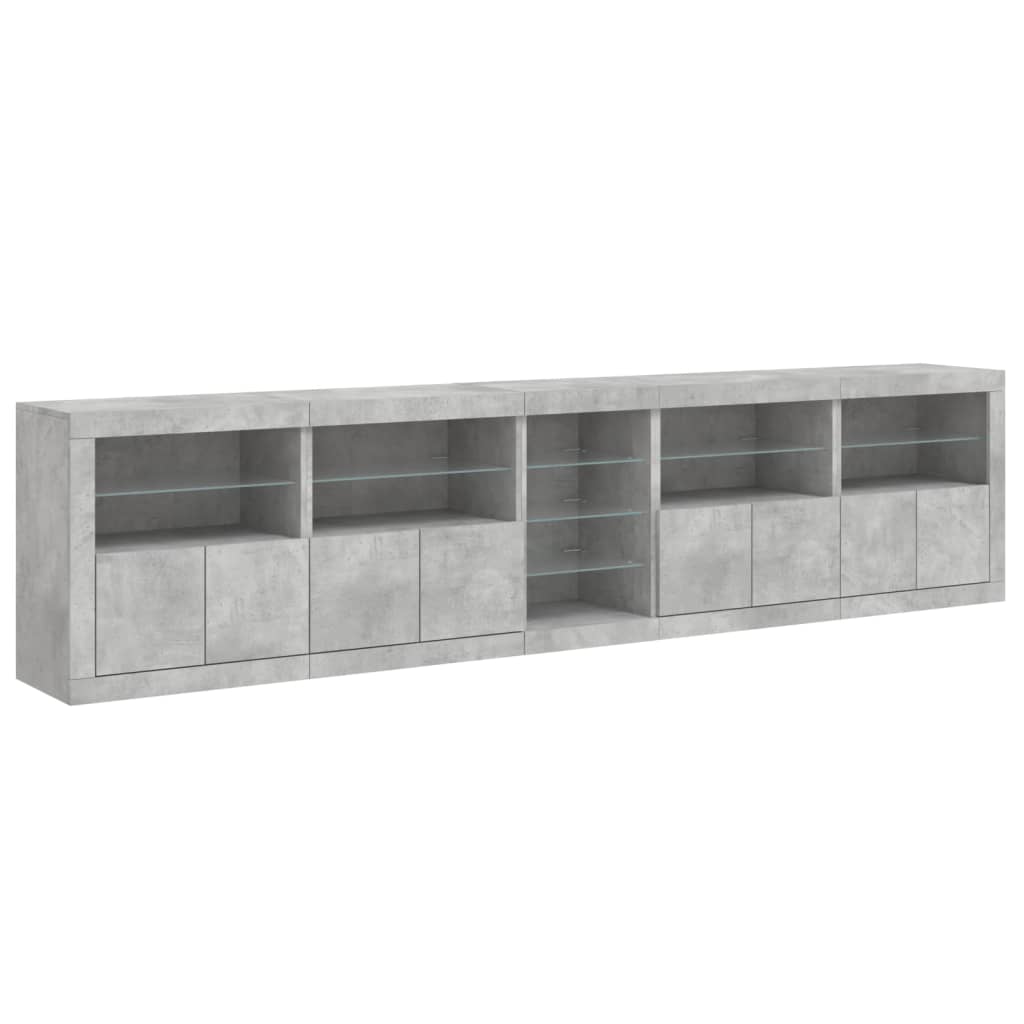 vidaXL Buffet avec lumières LED gris béton 283x37x67 cm