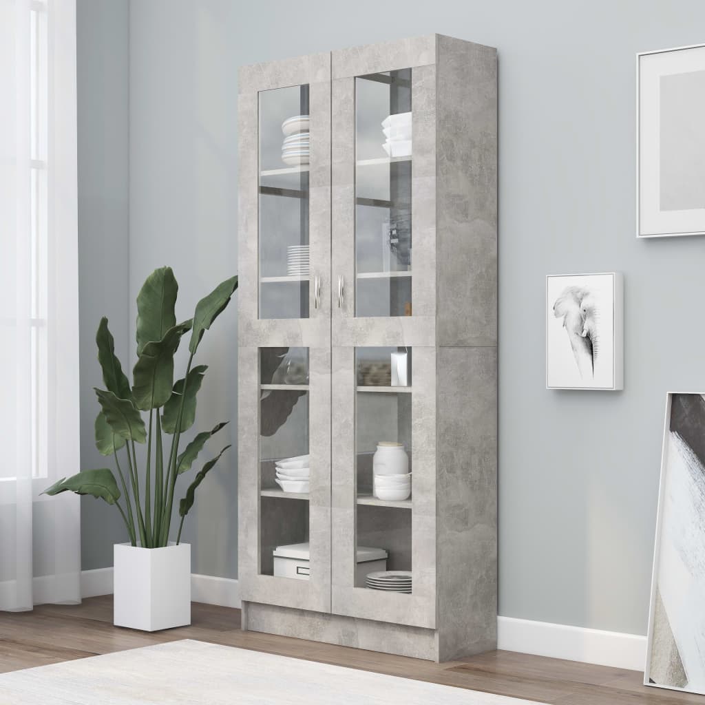 vidaXL Armoire à vitrine Gris béton 82,5x30,5x185,5 cm Bois ingénierie