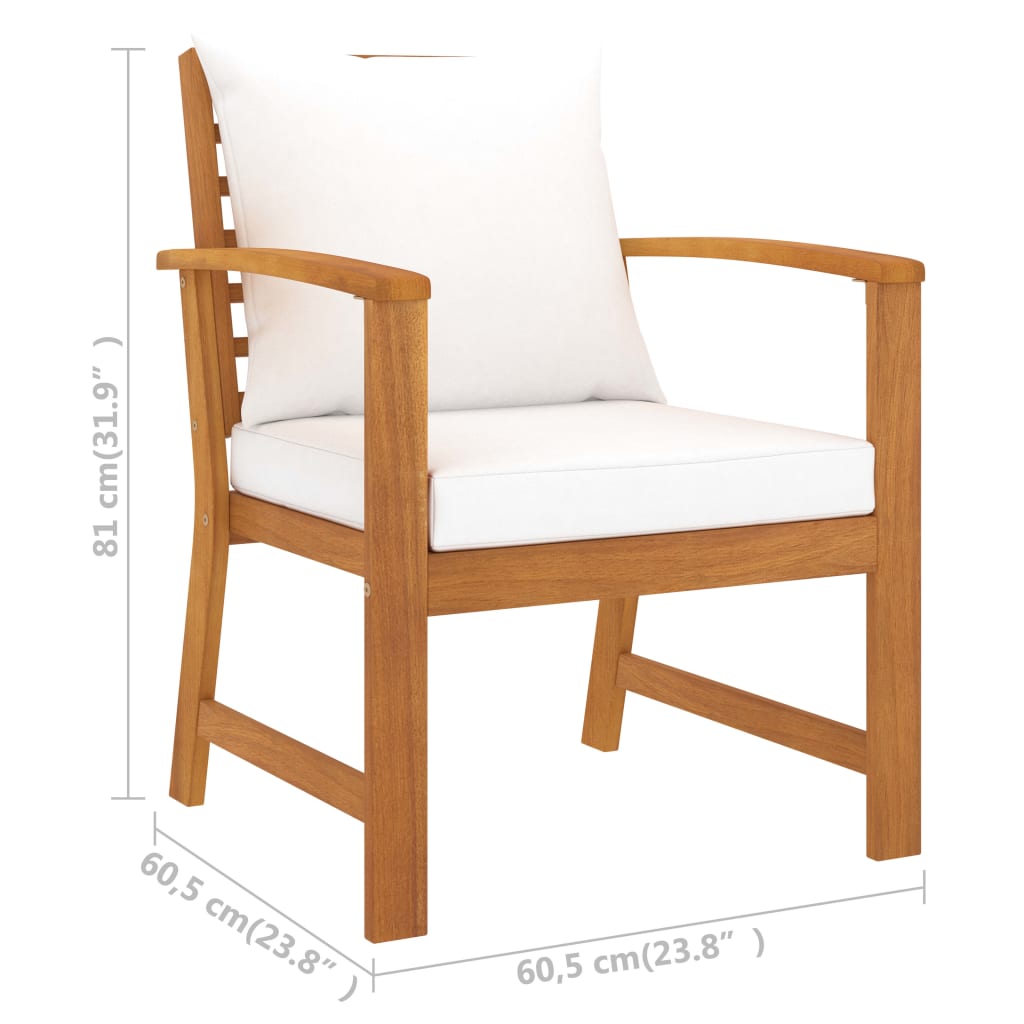 vidaXL Chaises de jardin lot de 2 et coussin crème Bois acacia massif