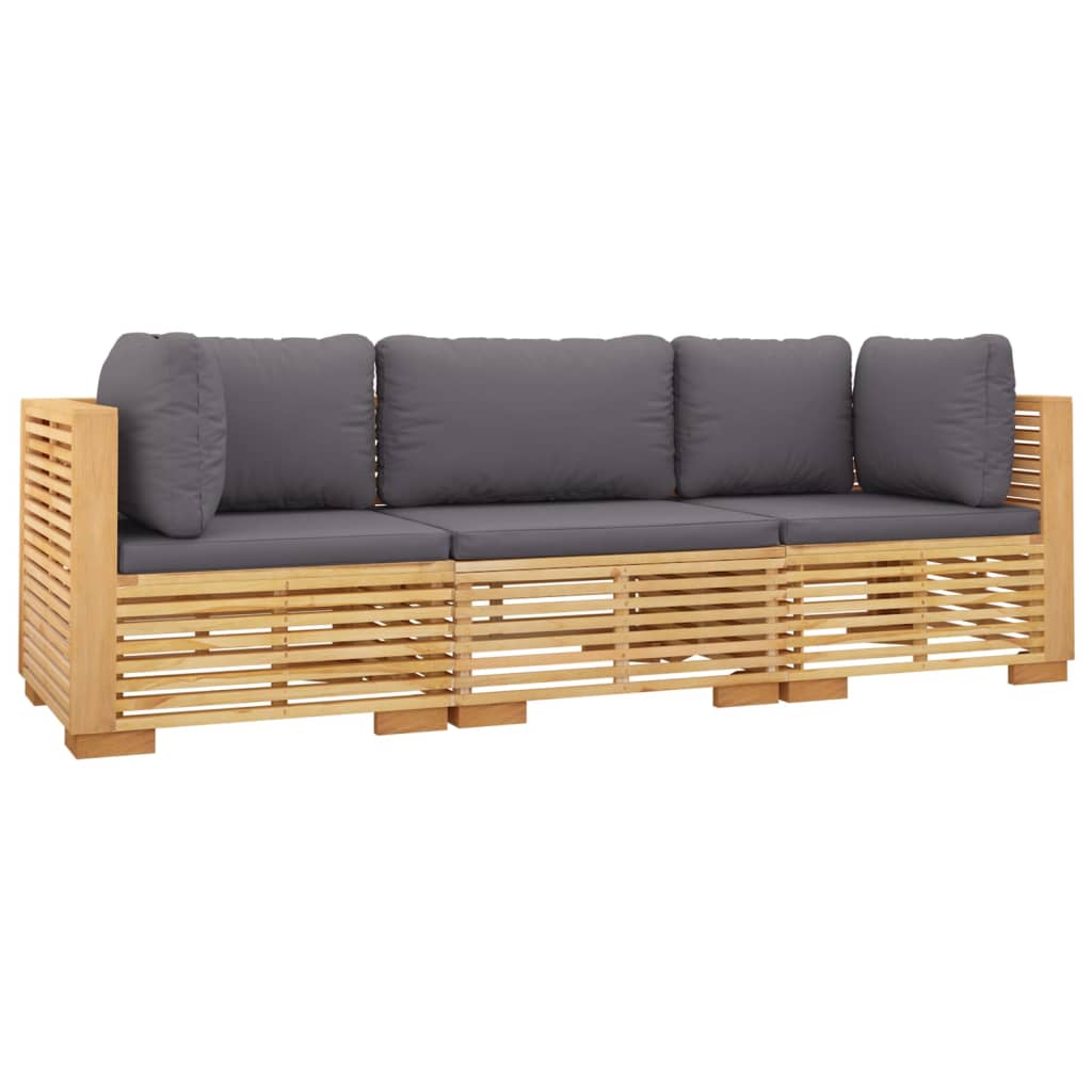 vidaXL Salon de jardin 3 pcs avec coussins Bois de teck solide