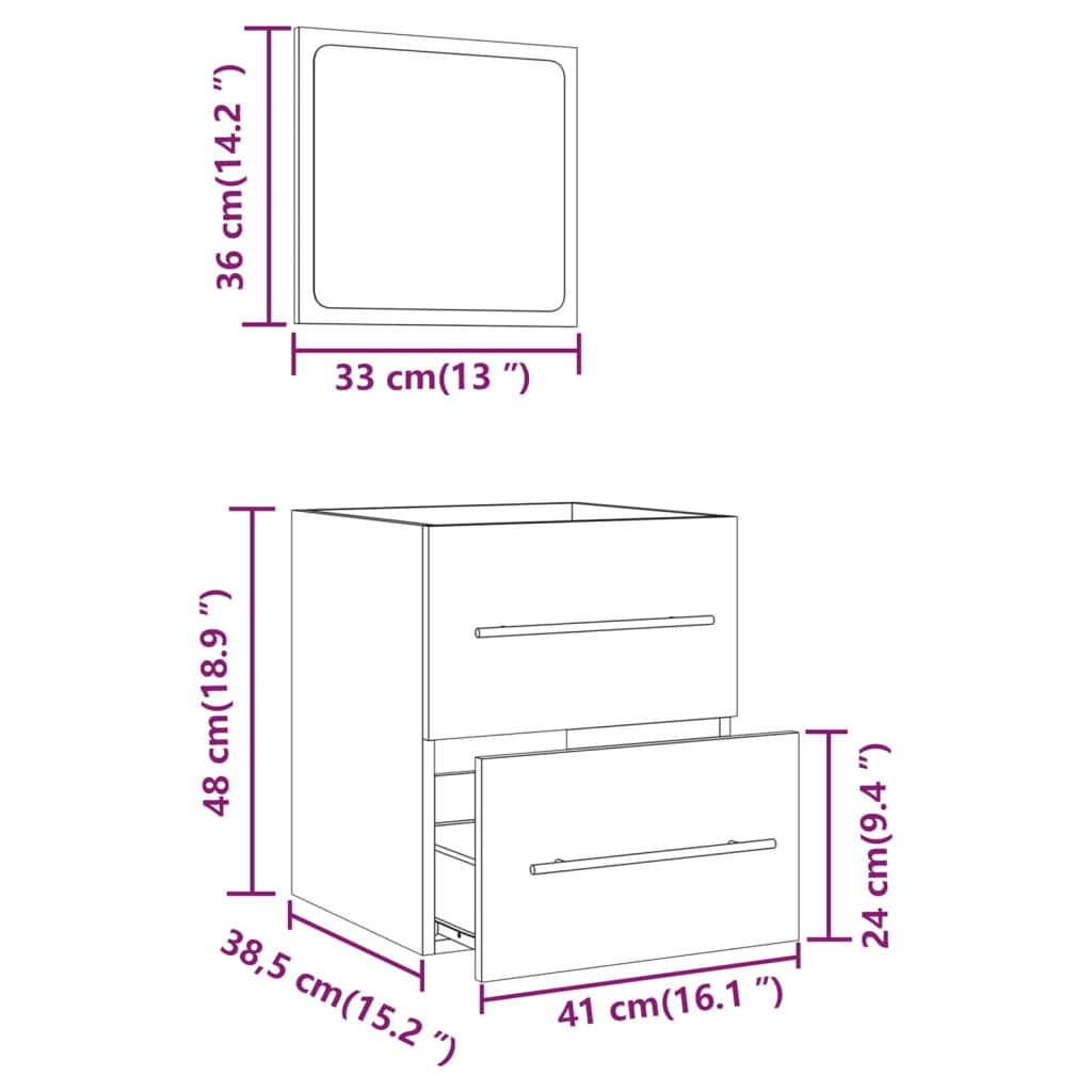 vidaXL Armoire de salle de bain avec miroir Chêne fumé 41x38,5x48 cm