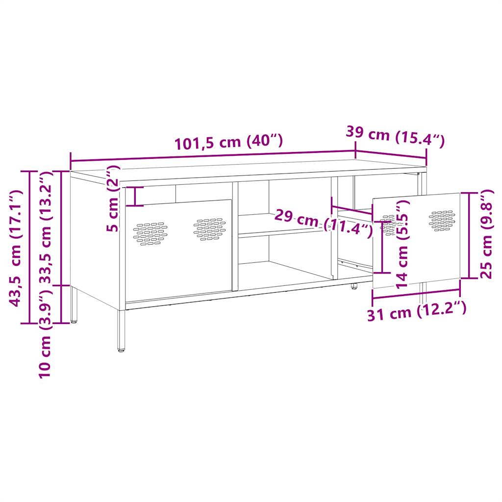 vidaXL Meuble TV rose 101,5x39x43,5 cm acier laminé à froid