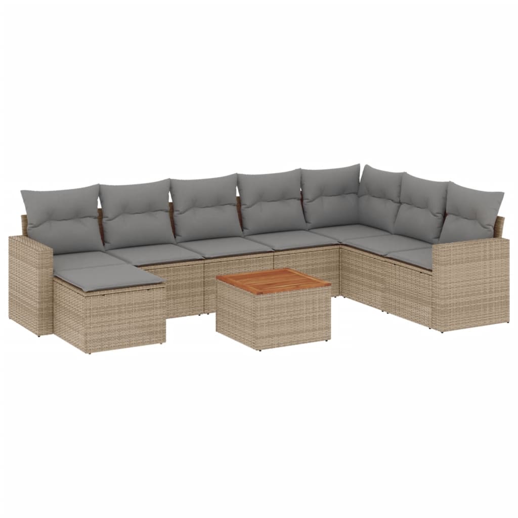 vidaXL Salon de jardin avec coussins 9pcs mélange beige résine tressée