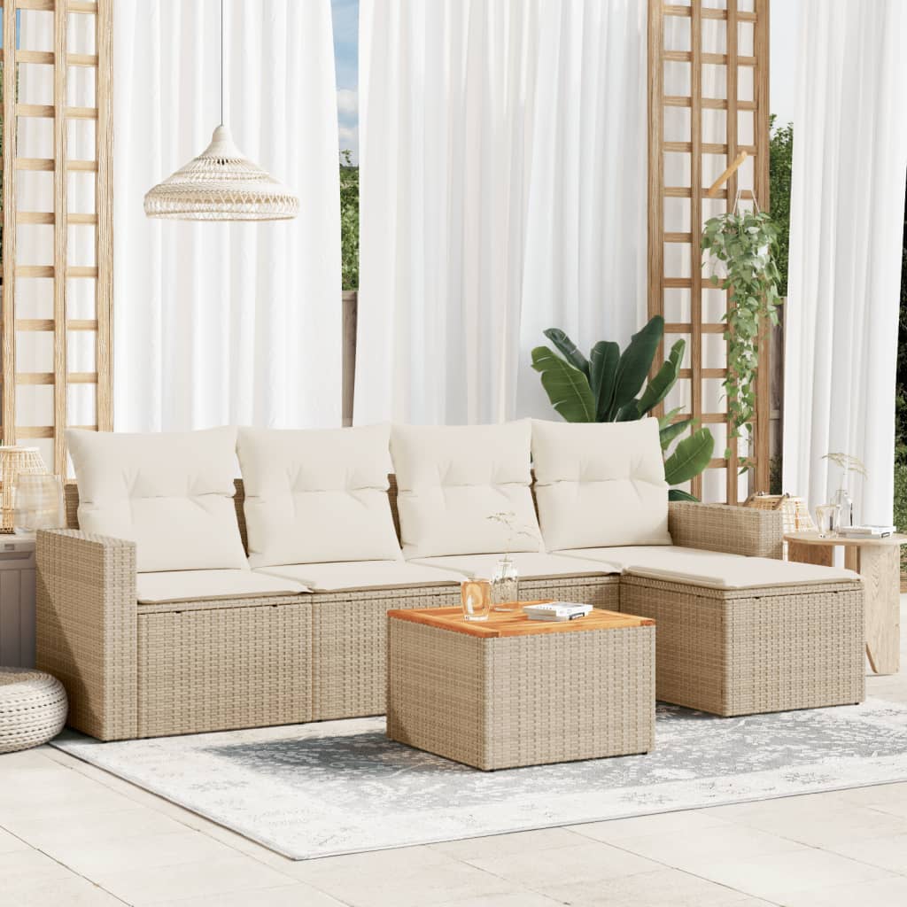 vidaXL Salon de jardin avec coussins 6 pcs beige résine tressée