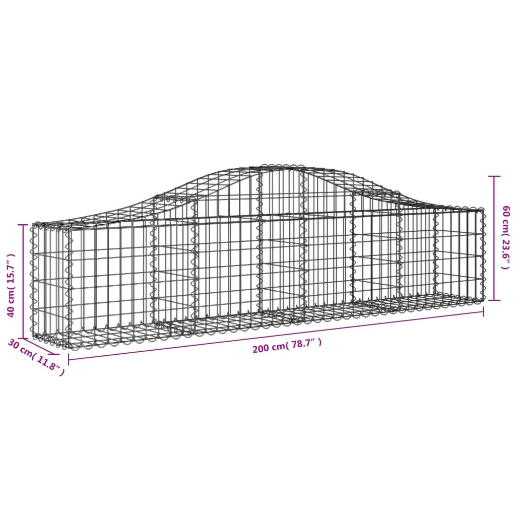 vidaXL Paniers à gabions arqués 30 pcs 200x30x40/60 cm Fer galvanisé