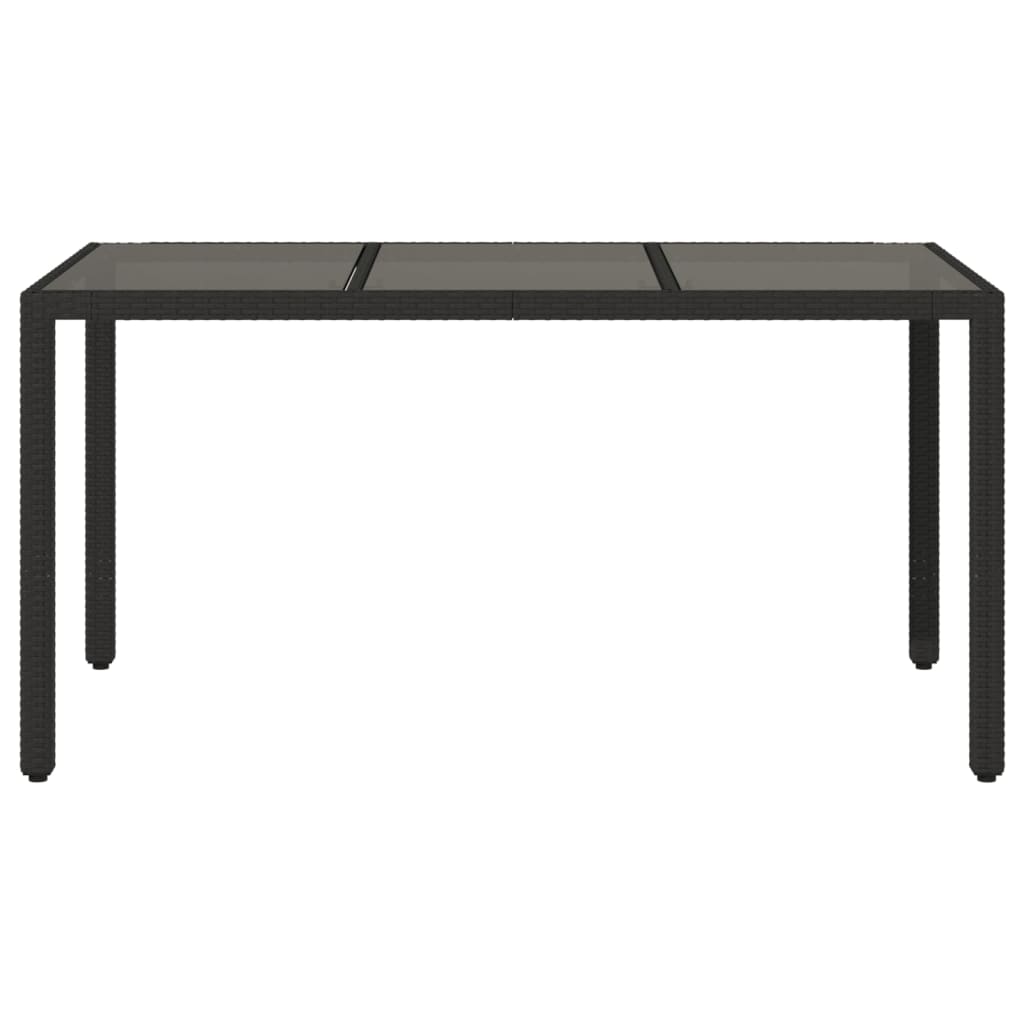 vidaXL Table de jardin 150x90x75cm Verre trempé et résine tressée Noir