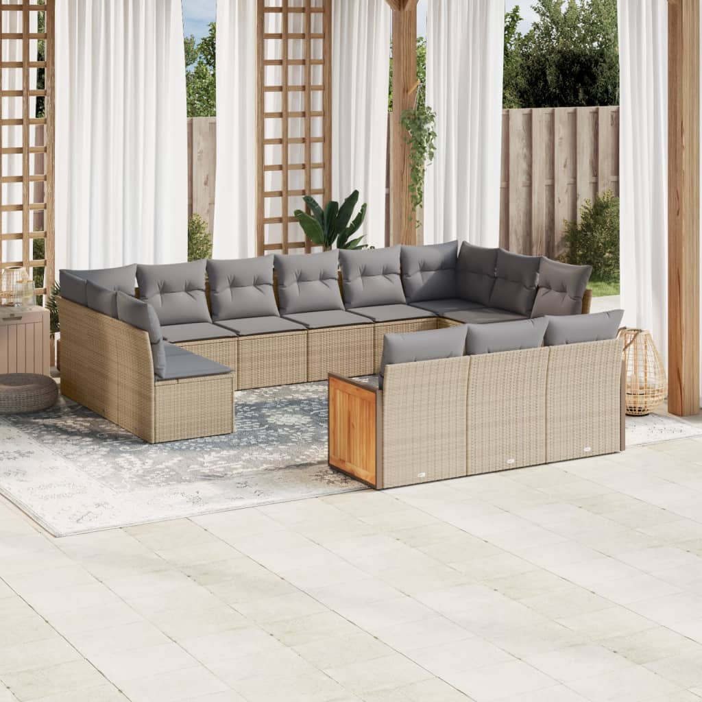 vidaXL Salon de jardin avec coussins 13 pcs beige résine tressée