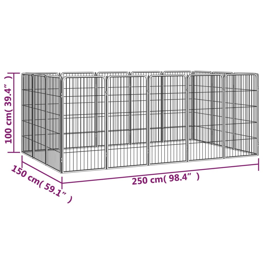 vidaXL Parc pour chien 16panneaux Noir 50x100cm Acier enduit de poudre