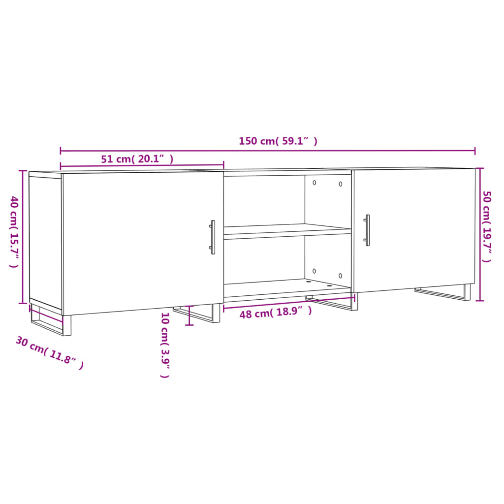 vidaXL Meuble TV blanc brillant 150x30x50 cm bois d'ingénierie