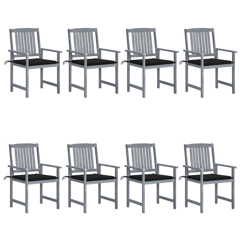 vidaXL Chaises de jardin et coussins lot de 8 Bois acacia solide Gris