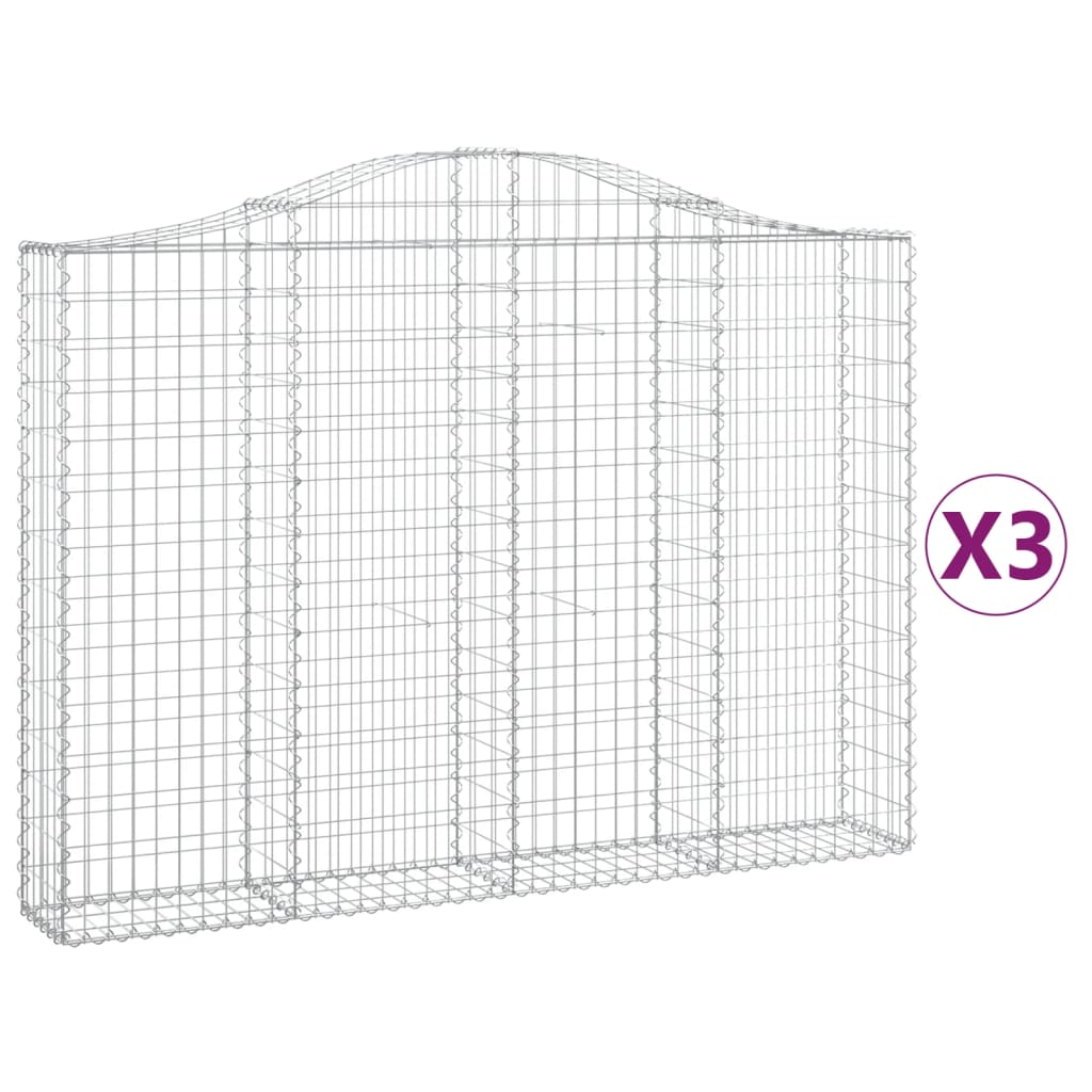 vidaXL Paniers à gabions arqués 3 pcs 200x30x140/160 cm Fer galvanisé