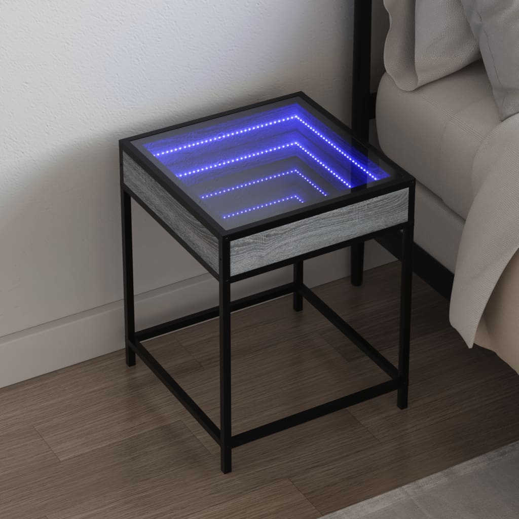 vidaXL Table de chevet avec LED infini sonoma gris 40x40x51 cm