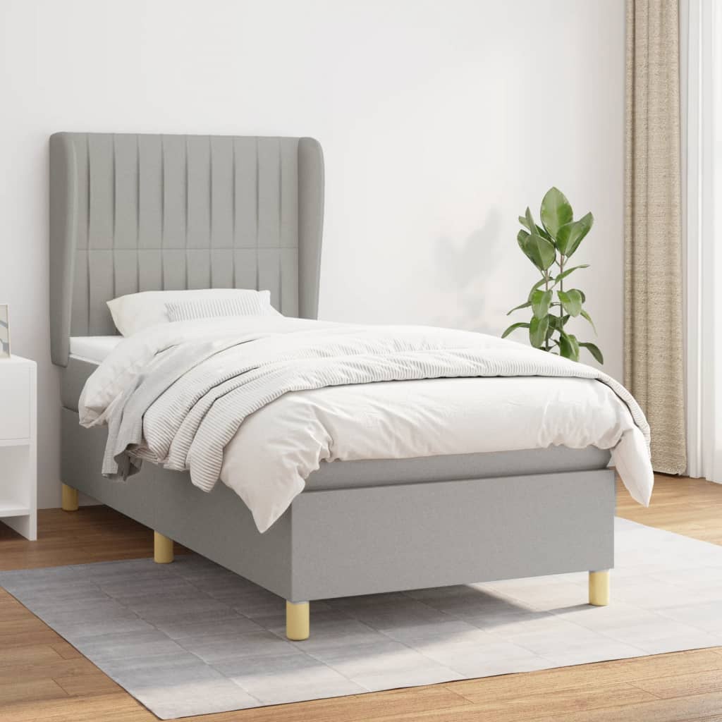 vidaXL Sommier à lattes de lit avec matelas Gris clair 90x200 cm Tissu