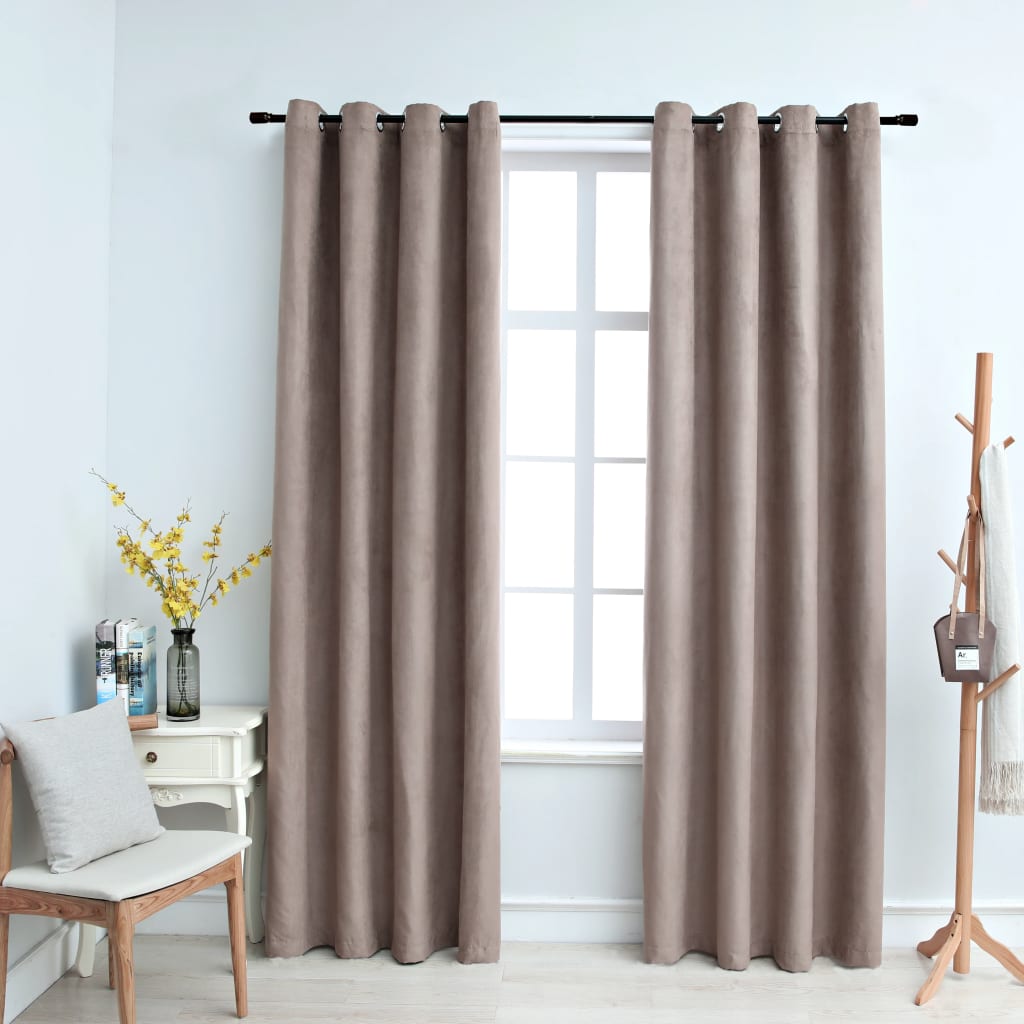 vidaXL Rideaux occultants avec anneaux en métal 2 pcs Taupe 140x175 cm