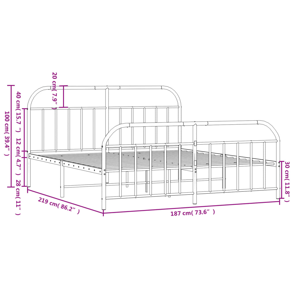 vidaXL Cadre de lit métal sans matelas et pied de lit blanc 183x213 cm