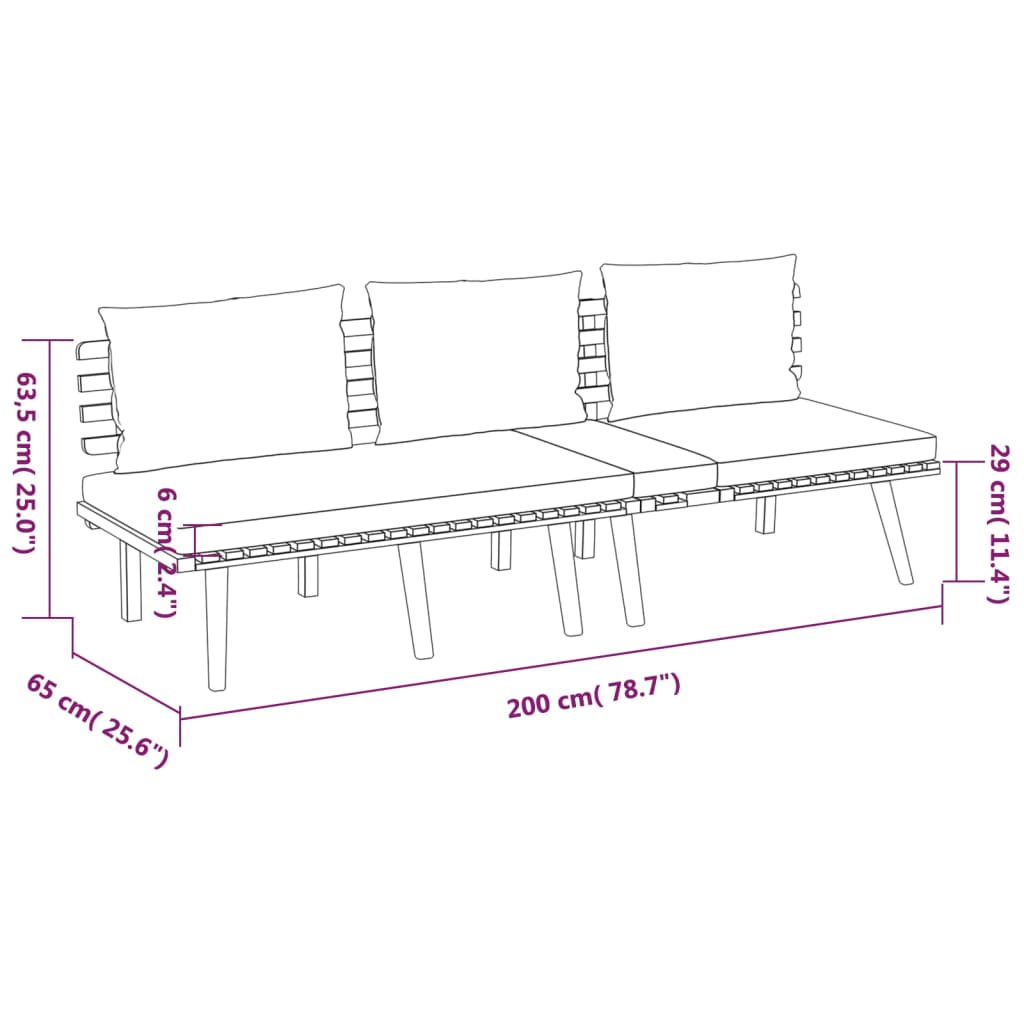 vidaXL Salon de jardin 3 pcs avec coussins Bois d'acacia massif