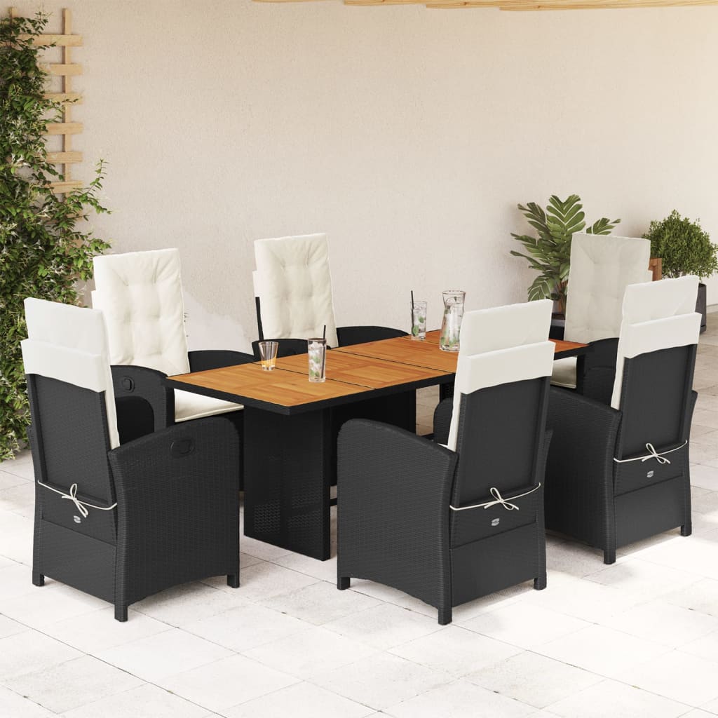 vidaXL Ensemble à manger de jardin coussins 7pcs Noir Résine tressée