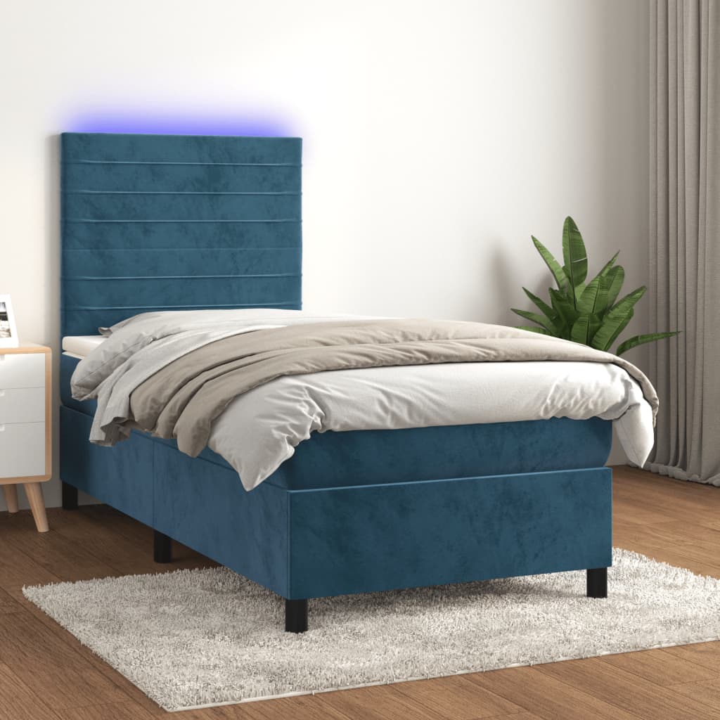 vidaXL Sommier à lattes de lit matelas LED Bleu foncé 80x200cm Velours