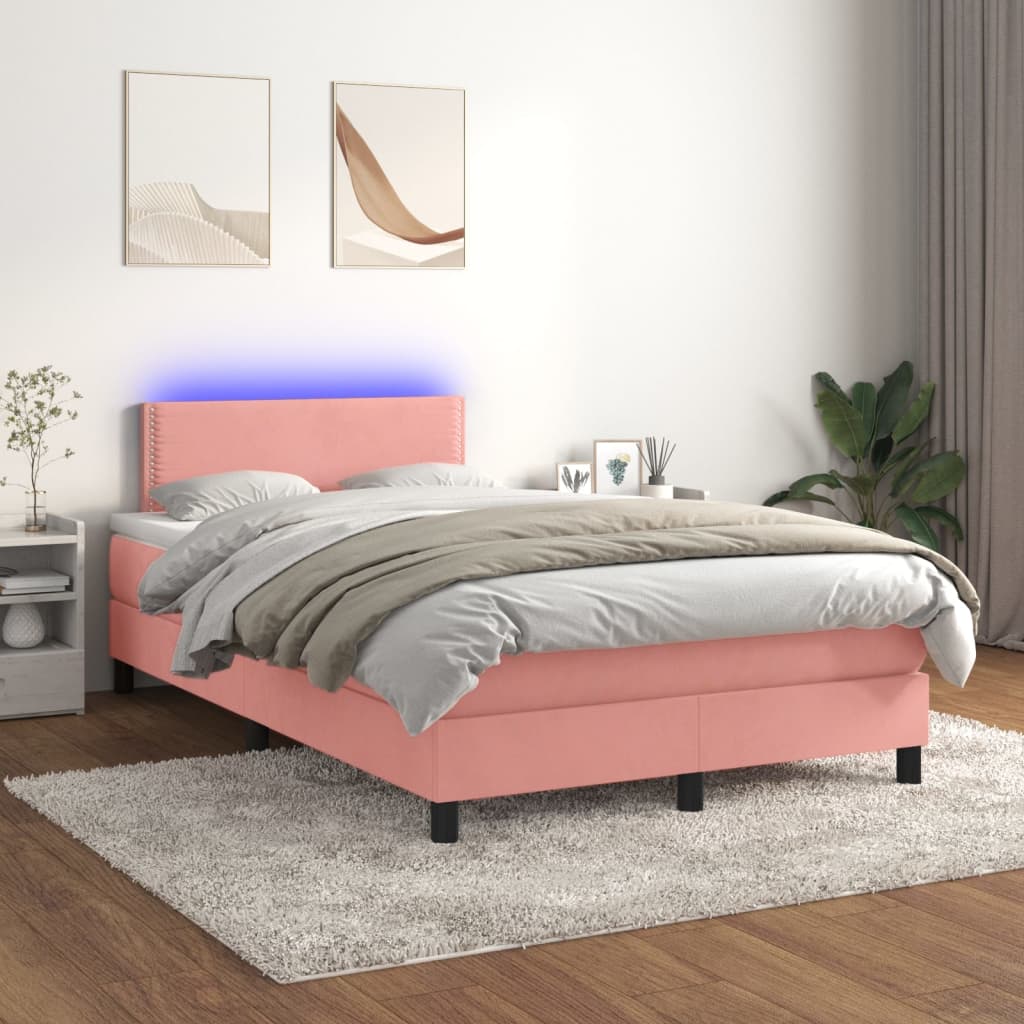 vidaXL Sommier à lattes de lit avec matelas LED Rose 120x200cm Velours