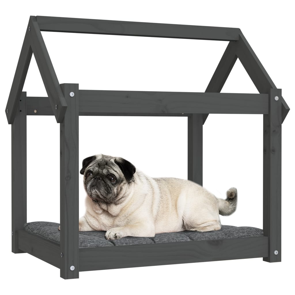 vidaXL Lit pour chien Gris 71x55x70 cm Bois de pin solide