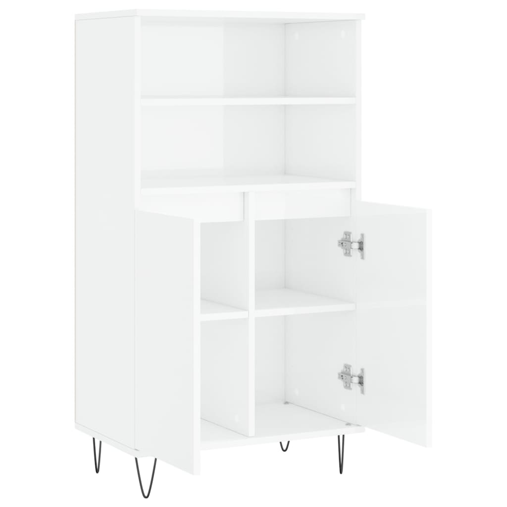 vidaXL Buffet haut Blanc brillant 60x36x110 cm Bois d'ingénierie