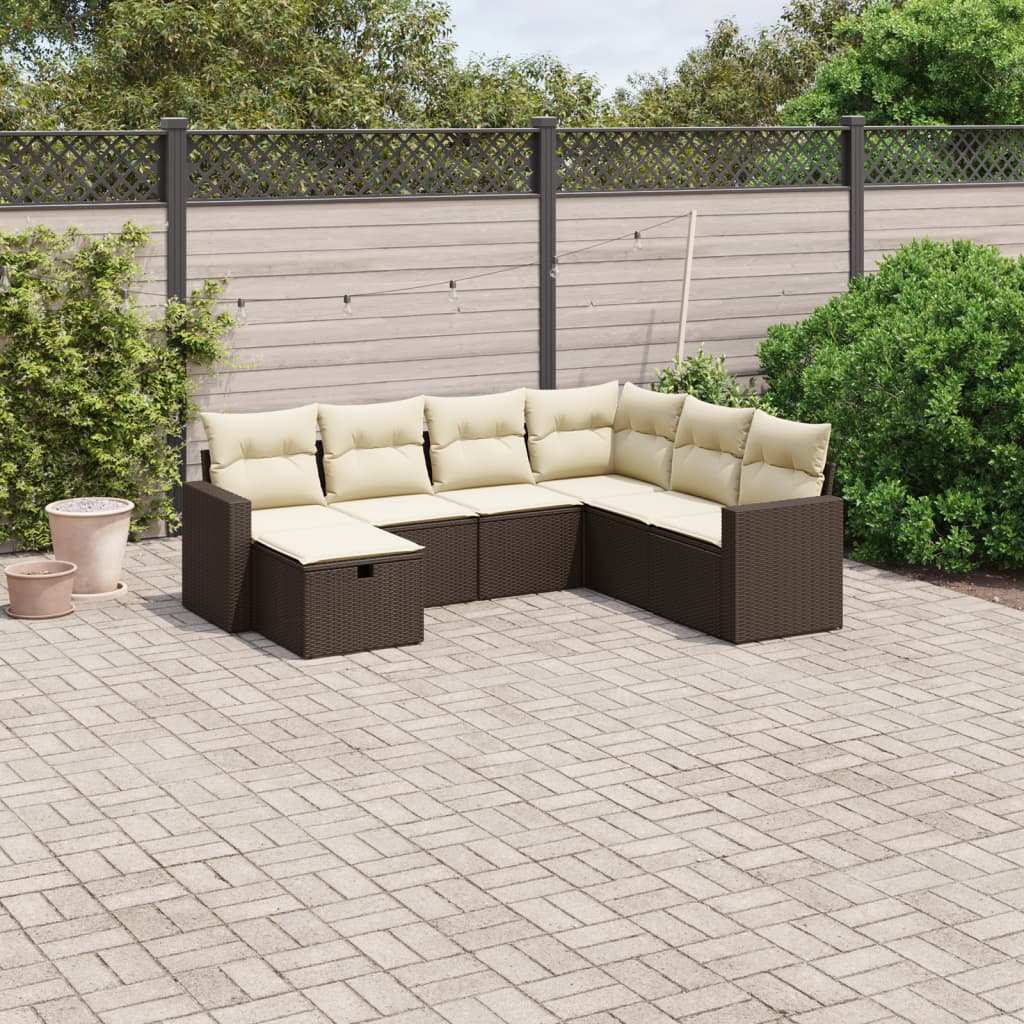 vidaXL Salon de jardin avec coussins 7 pcs marron résine tressée