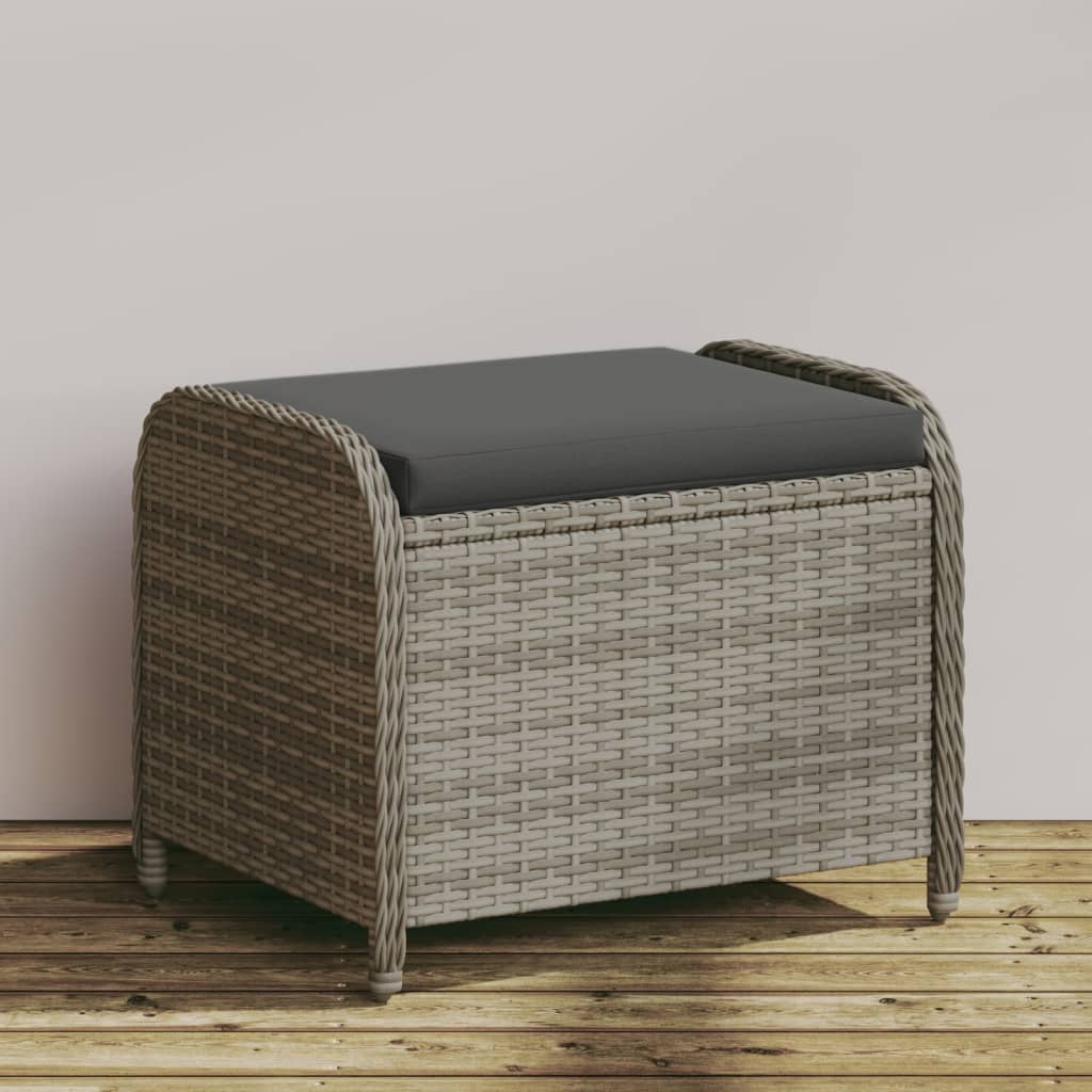 vidaXL Tabouret de jardin avec coussin gris 58x46x46 cm résine tressée