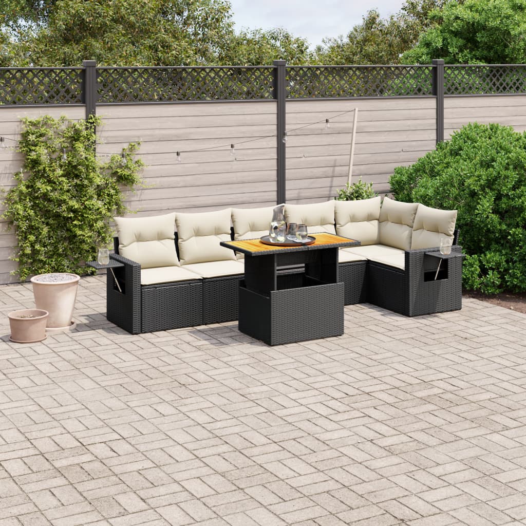 vidaXL Salon de jardin 7 pcs avec coussins noir résine tressée