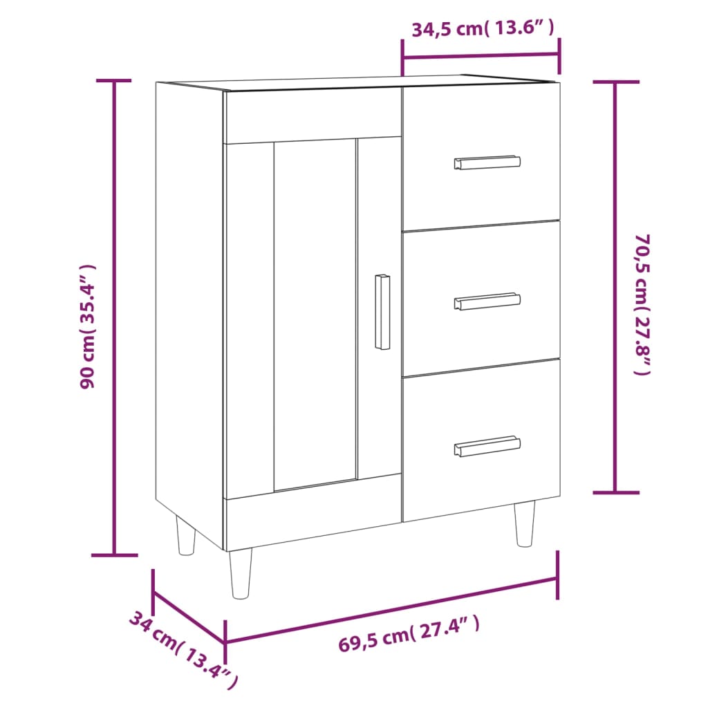 vidaXL Buffet Blanc brillant 69,5x34x90 cm Bois d'ingénierie