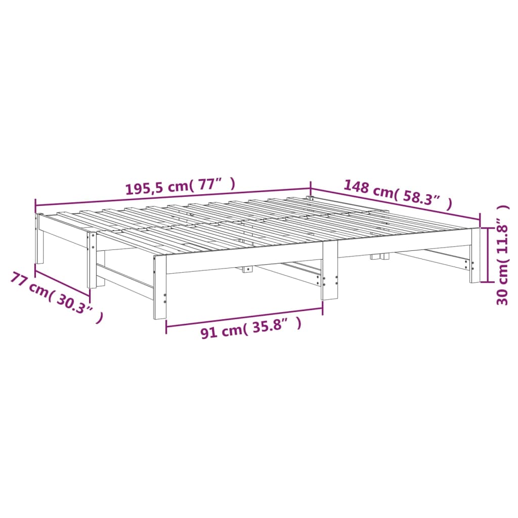 vidaXL Lit coulissant Noir 2x(75x190) cm Bois de pin massif