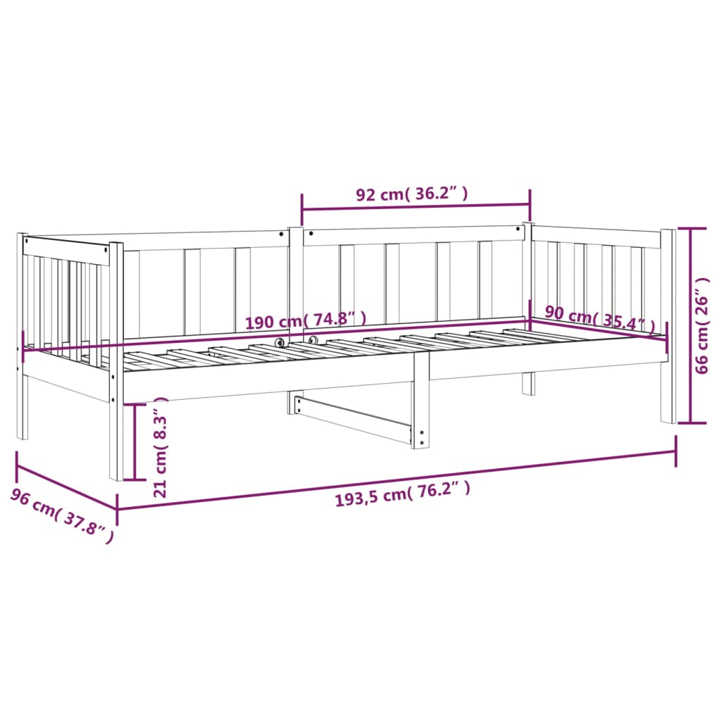 vidaXL Lit de jour sans matelas noir 90x190 cm bois de pin massif