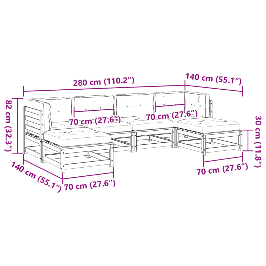 vidaXL Salon de jardin 6 pcs avec coussins bois de pin massif