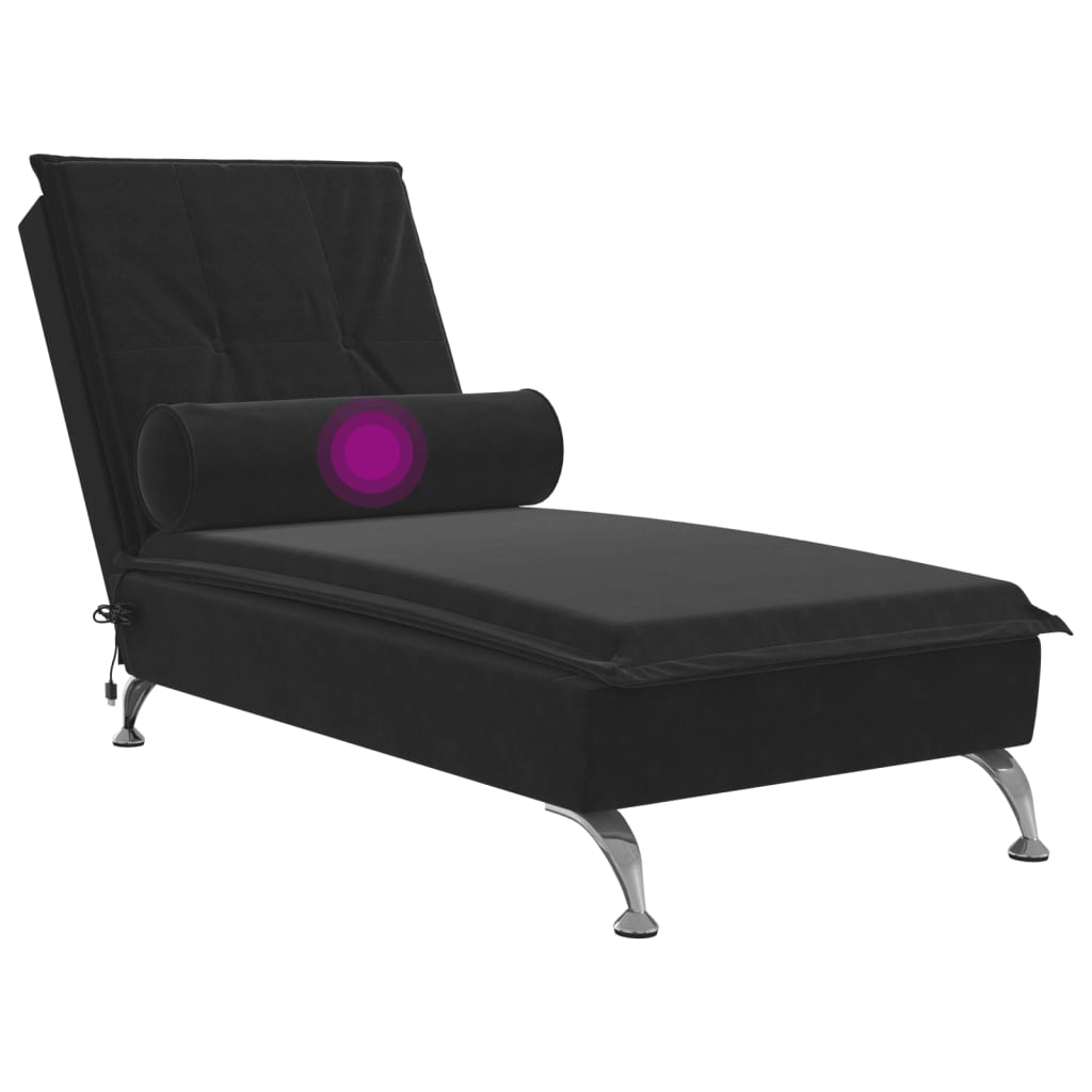 vidaXL Chaise longue de massage avec traversin noir velours