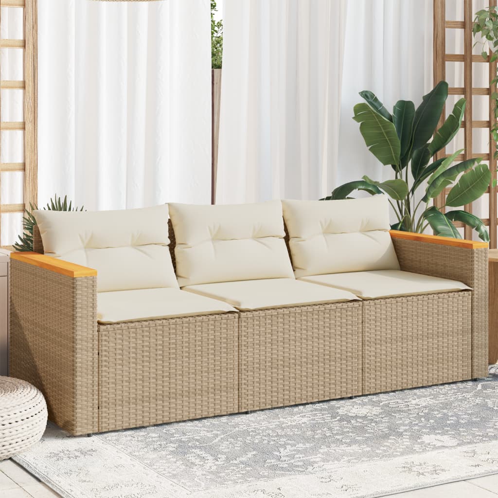 vidaXL Canapé de jardin avec coussins 3 places beige résine tressée