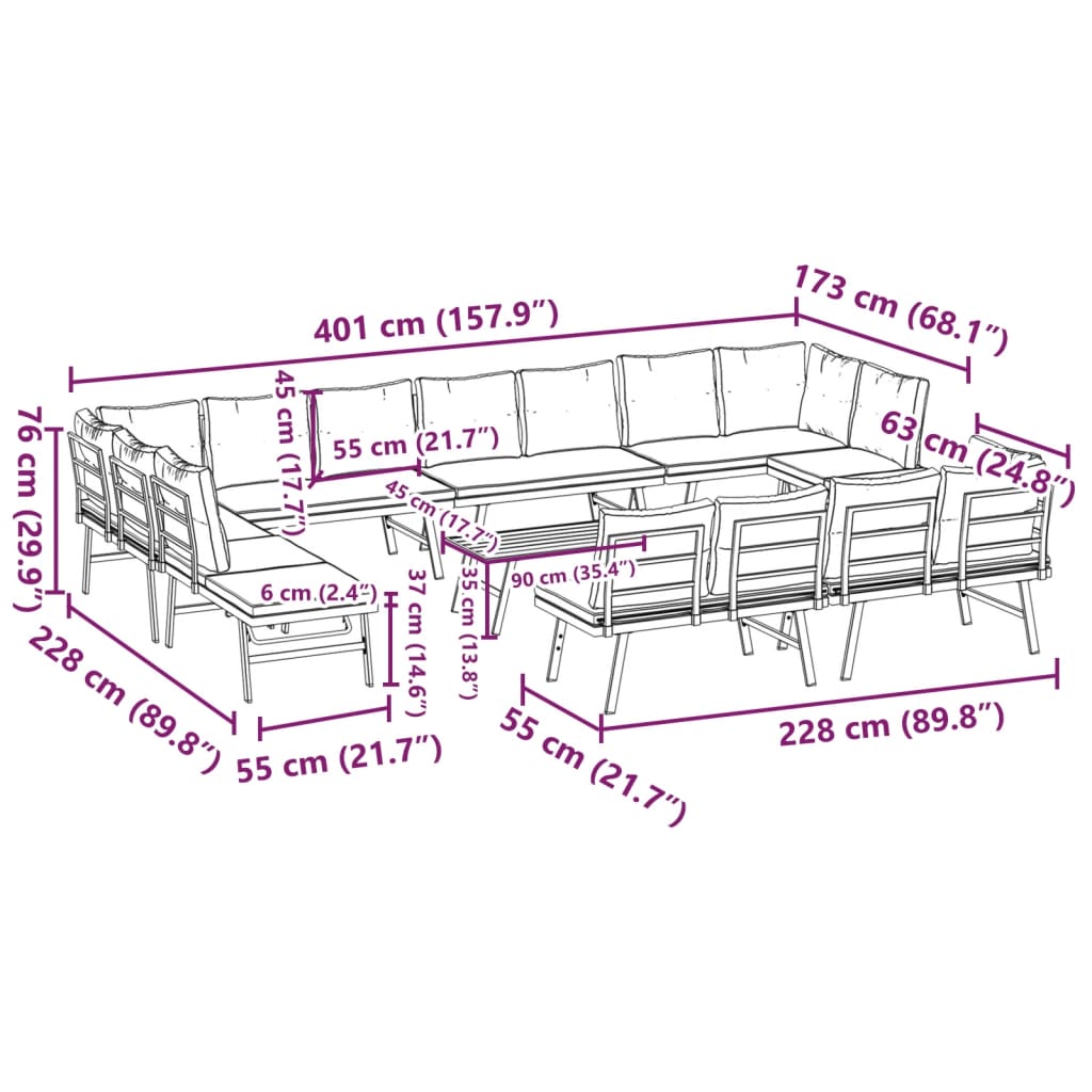 vidaXL Ensemble de bancs de jardin avec coussins 9 pcs noir