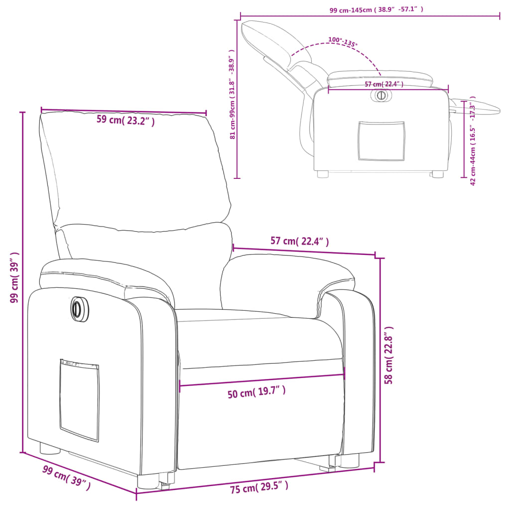 vidaXL Fauteuil inclinable électrique noir similicuir