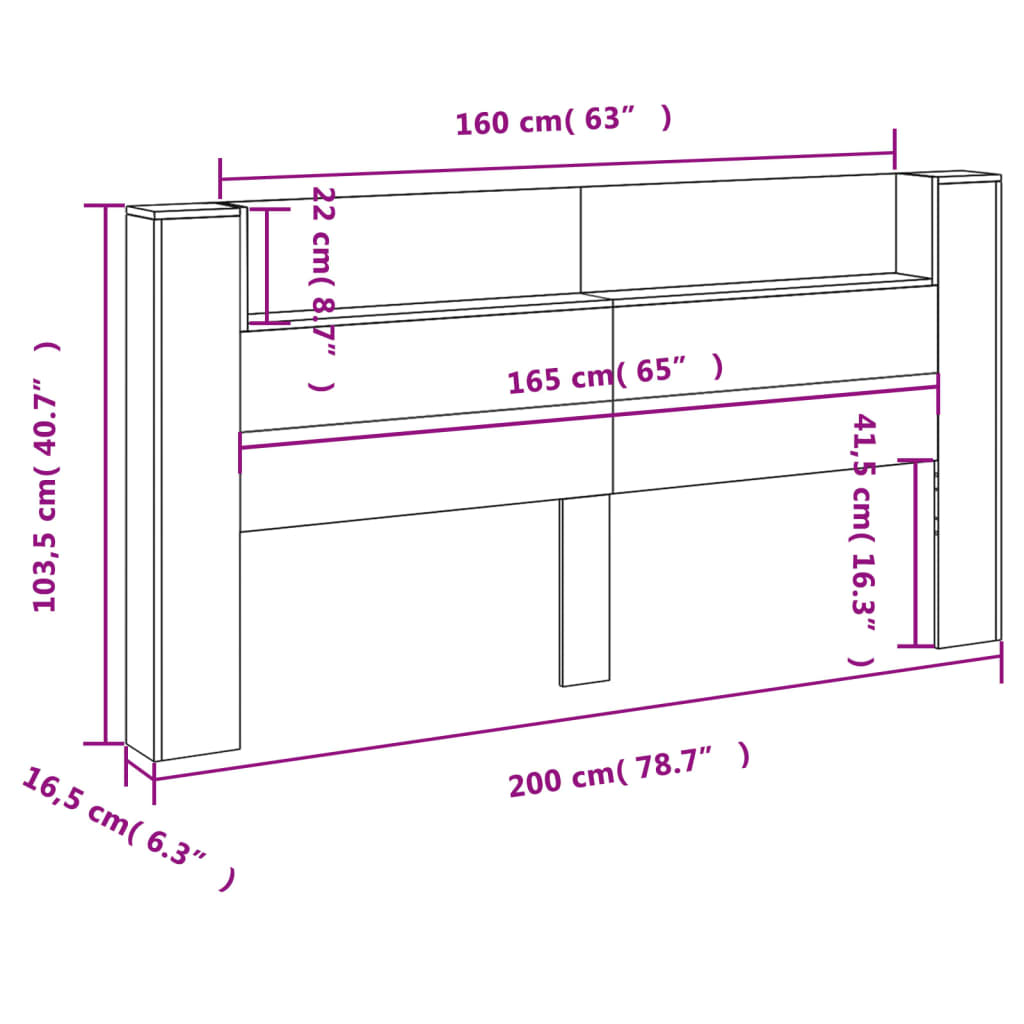 vidaXL Armoire tête de lit avec LED noir 200x16,5x103,5 cm