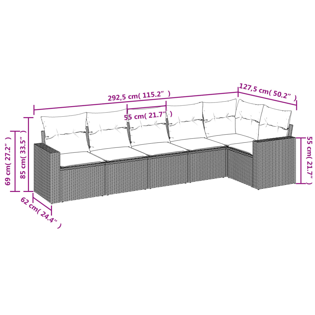 vidaXL Salon de jardin avec coussins 6 pcs marron résine tressée