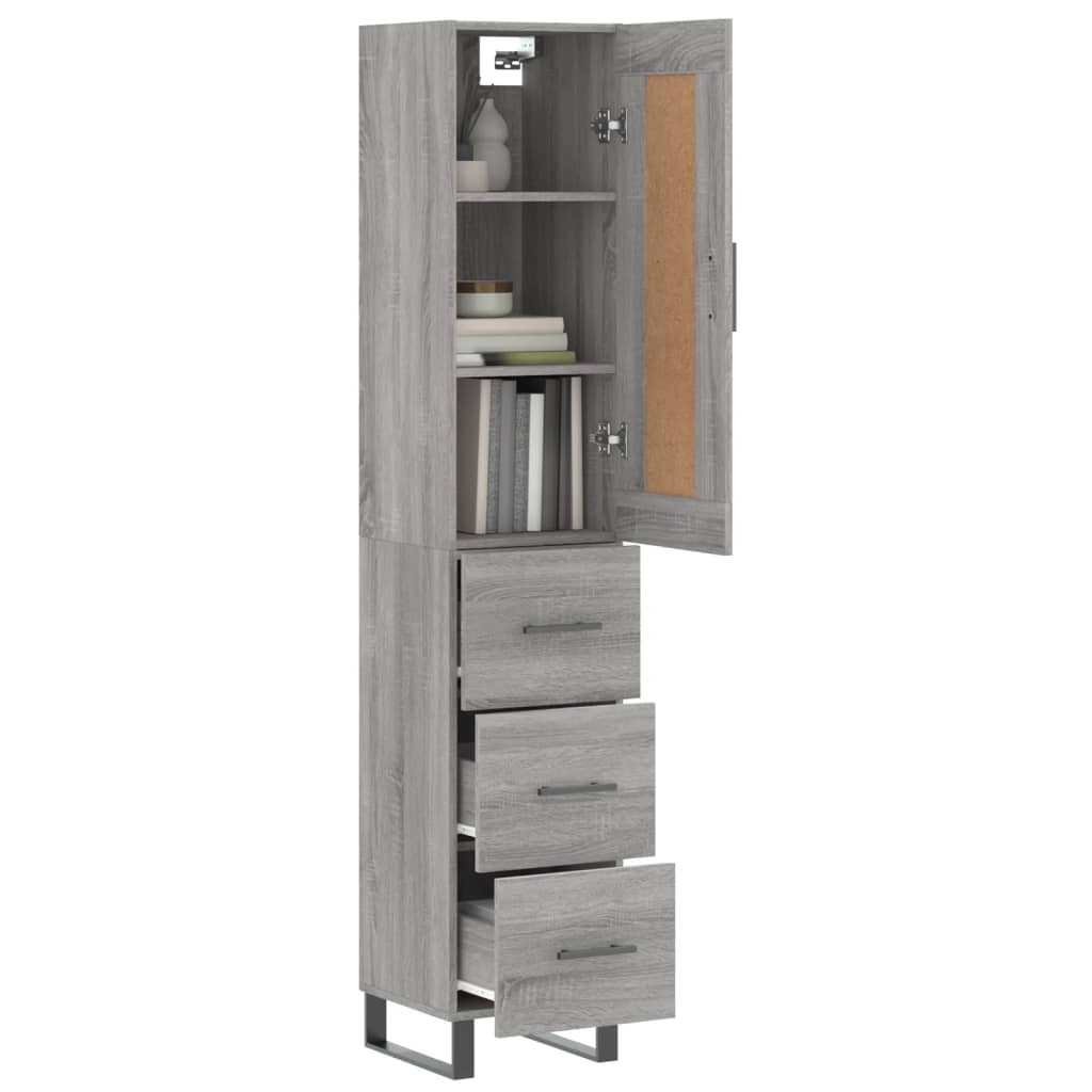 vidaXL Buffet haut Sonoma gris 34,5x34x180 cm Bois d'ingénierie