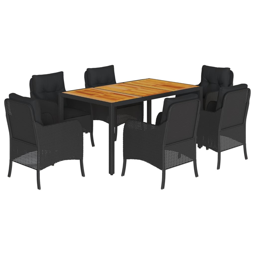 vidaXL Ensemble à manger de jardin coussins 7pcs Noir Résine tressée