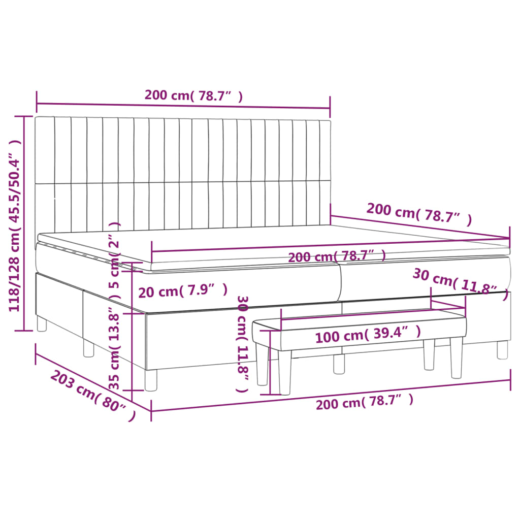 vidaXL Sommier à lattes de lit avec matelas Noir 200x200 cm Tissu